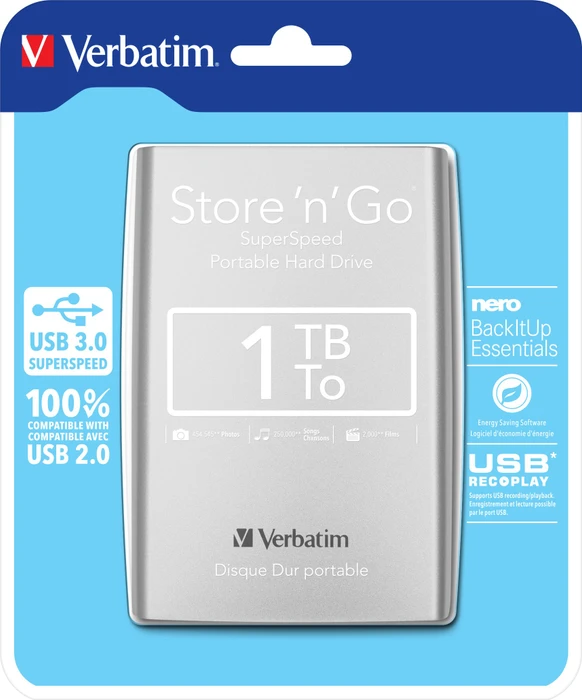 Verbatim Store 'n' Go Portable, grau, 1TB, USB 3.0 Micro-B