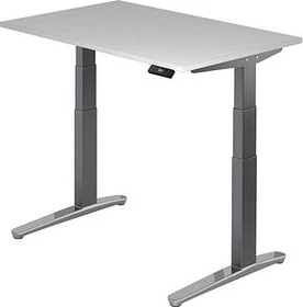 Hammerbacher Ergonomic Aktiv XBHM12 elektrisch höhenverstellbarer Sitz-Steh-Schreibtisch 120x80cm lichtgrau/grau