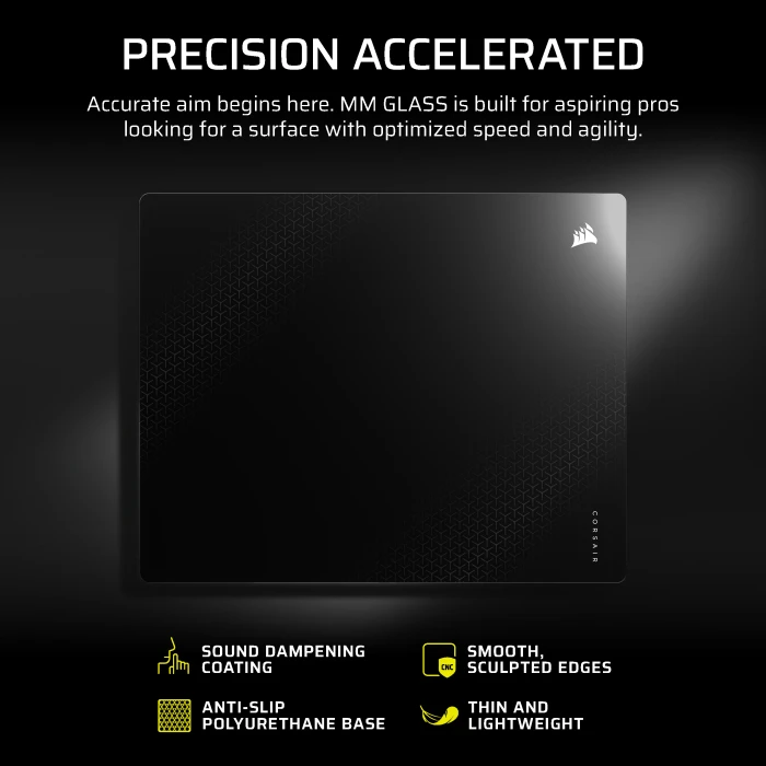 Corsair MM Glass Precision Gaming Mouse Pad - Large 450x400mm, schwarz