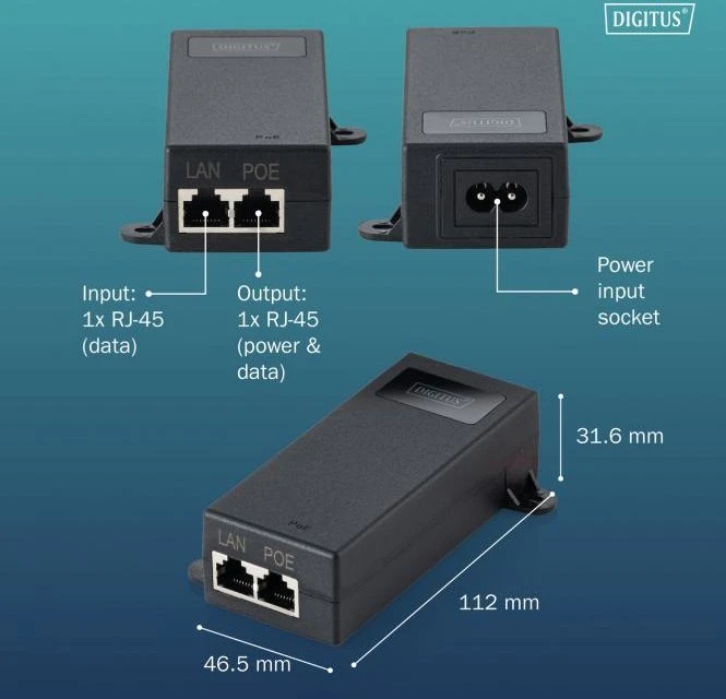 Digitus Wallmount Gigabit PoE-Injektor, 2x RJ-45, 60W PoE++