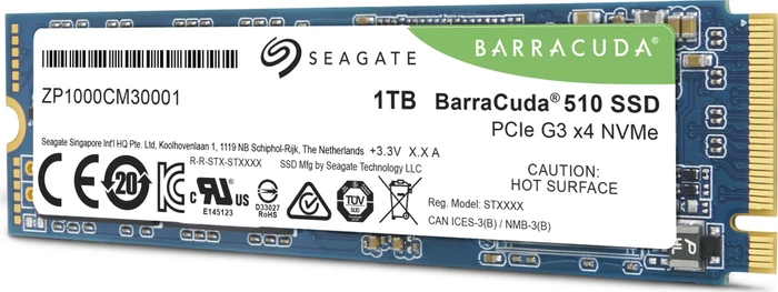Seagate BarraCuda 510 SSD 1TB, M.2 2280 / M-Key / PCIe 3.0 x4