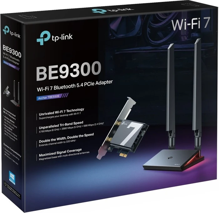 TP-Link Archer TBE550E, 2.4GHz/5GHz/6GHz WLAN, Bluetooth 5.4, PCIe x1