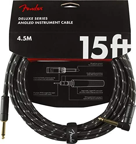 Fender Deluxe Series Instrument Cable Black Tweed Angled 4.5m