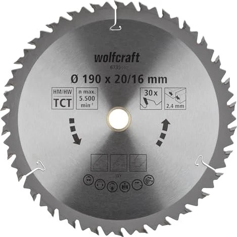 Wolfcraft Serie Braun Kreissägeblatt 30Z, 190x2.4x16mm, 1 Stück