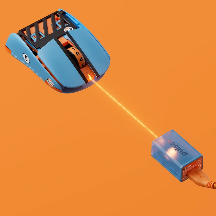Pulsar Gaming Gears LAB X2F 8K Wireless Fingertip Gaming Maus, 5th Anniversary Edition blau/orange, USB