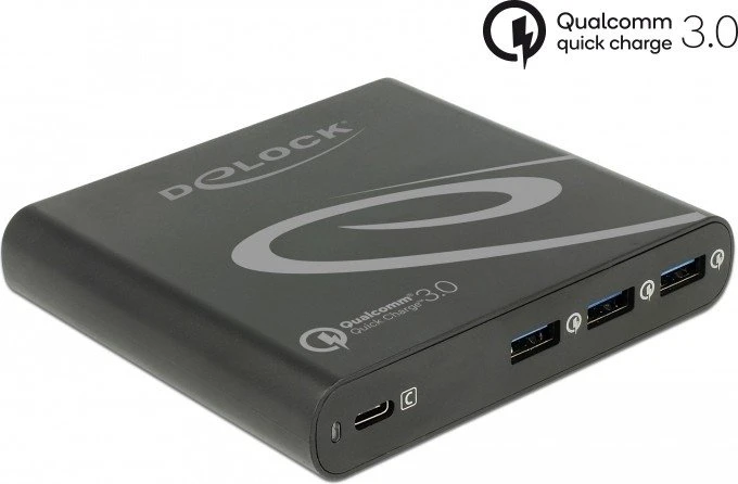 DeLOCK USB Charger 1x USB USB-C PD 85W + 3x USB Type-A Qualcomm Quick Charge 3.0 schwarz