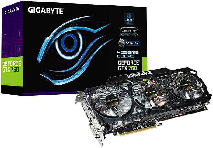 GIGABYTE GeForce GTX 760 Windforce 3X OC (Rev. 2.0), 4GB GDDR5, 2x DVI, HDMI, DP