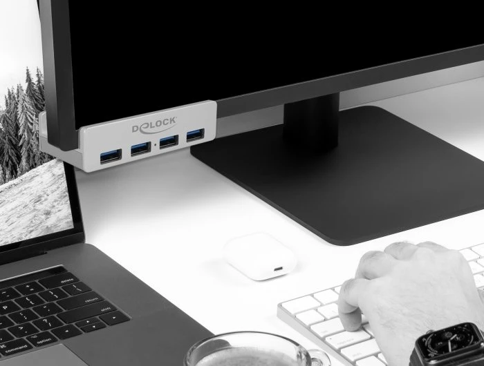 DeLOCK 4-Port USB-Hub mit Feststellschraube, 4x USB-A 3.0, USB-A 3.0 [Buchse]