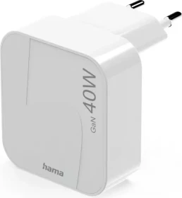Hama Schnellladegerät GaN 2x USB-C faltbares Mini-Ladegerät PD 40W weiß