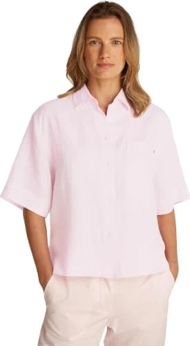 Tommy Hilfiger Regular Fit Leinen Hemd kurzarm light pink (Damen)