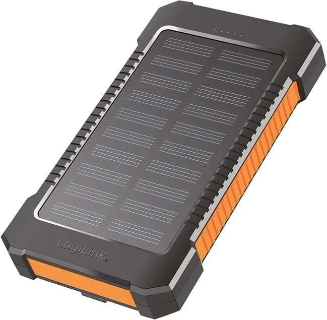 LogiLink Solar Powerbank 6000mAh Taschenlampe 2x USB-A schwarz/orange