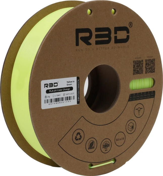 R3D UV Color Change Yellow to Green PLA, gelb, Spule, 1.75mm, 1.00kg