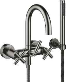 Dornbracht Tara Wannenbatterie für Wandmontage mit Schlauchbrausegarnitur dark chrome
