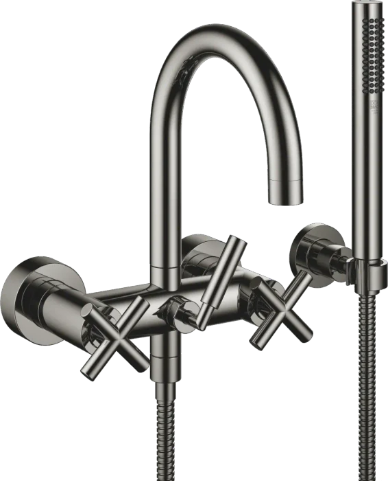 Dornbracht Tara Wannenbatterie für Wandmontage mit Schlauchbrausegarnitur dark chrome