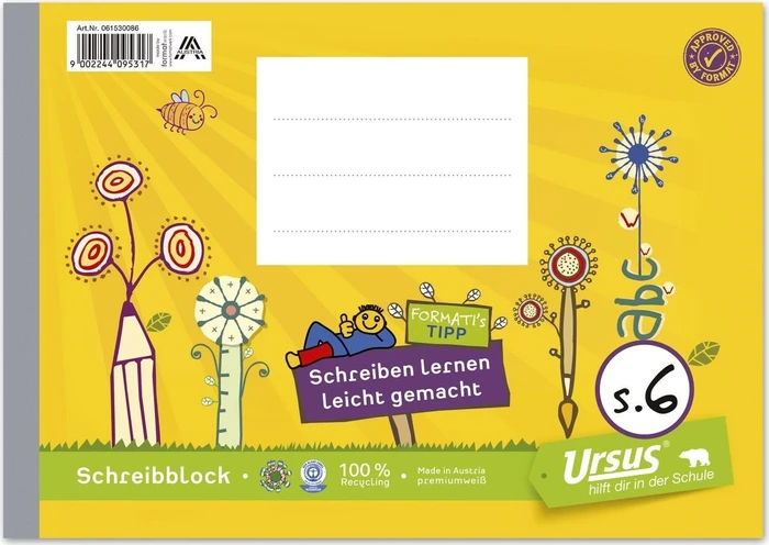 Ursus Formati Schulheft Schreiben S.6, A5 quer, liniert, 20 Blatt