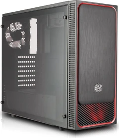 Cooler Master MasterBox E500L Window, schwarz/rot, Lüfter LED rot, Acrylfenster
