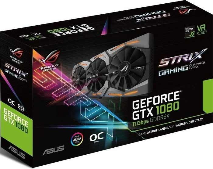 ASUS ROG Strix GeForce GTX 1080 OC 11Gbps, ROG-STRIX-GTX1080-O8G-11GBPS, 8GB GDDR5X, DVI, 2x HDMI, 2x DP