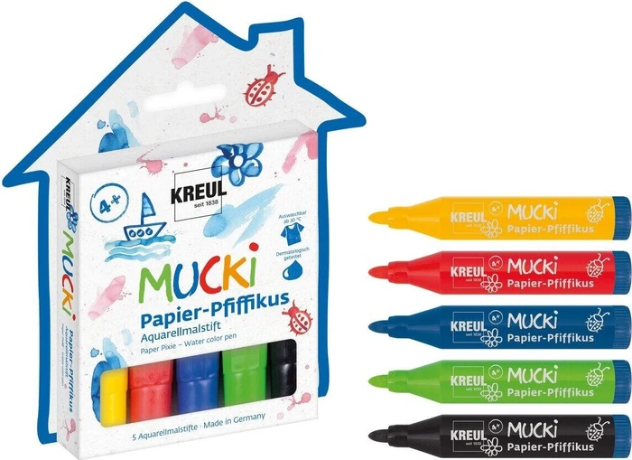 Kreul Mucki Papier-Pfiffikus Aquarellmalstift 5 Farben, 5er-Set