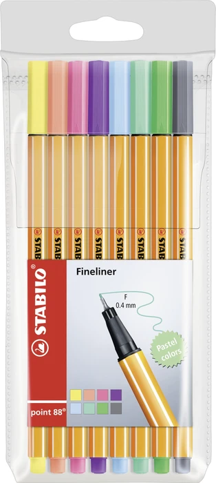 STABILO point 88 pastell sortiert, 8er-Set, Kunststoffetui