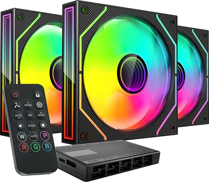 Mars Gaming MF-3D Pro Kit, schwarz, LED-Steuerung, Fernbedienung, Lüftersteuerung, 120mm, 3er-Pack