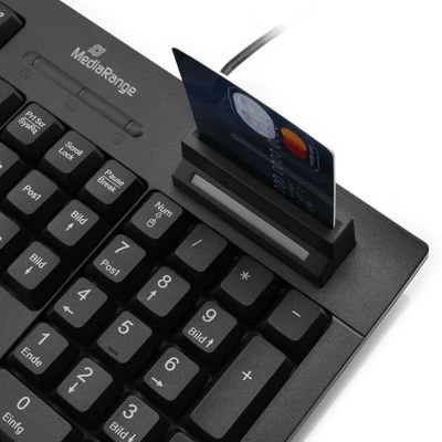 MediaRange kabelgebundene Tastatur mit Chip-Karten Terminal oben, schwarz, USB, DE