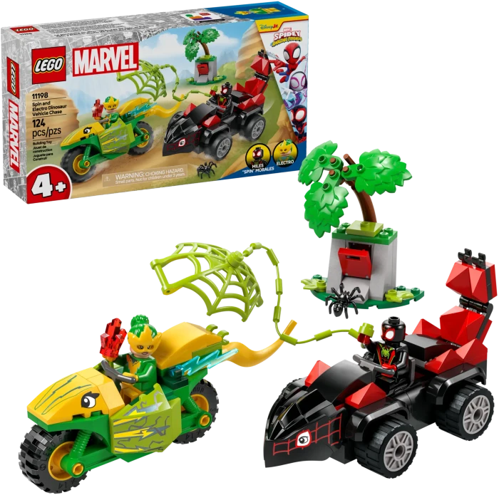 LEGO Marvel Super Heroes Spielset - Actionspaß mit Spin und Electro in ihren Dino-Flitzern