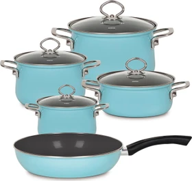 Riess Emaille Nouvelle Kochgeschirr-Set kristallblau, 5-tlg.