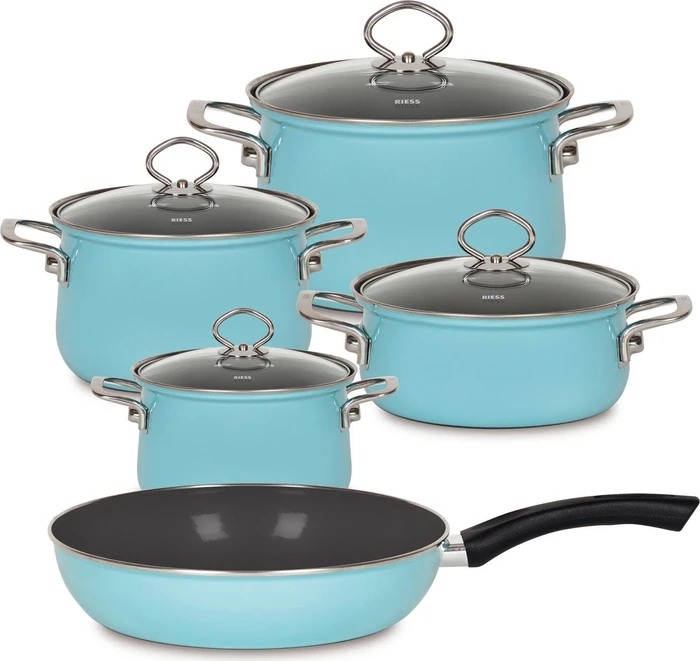 Riess Emaille Nouvelle Kochgeschirr-Set kristallblau, 5-tlg.
