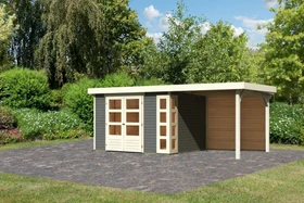 Karibu Kerko 5 Gartenhaus inkl. Anbau + Rückwand 2.4m terragrau