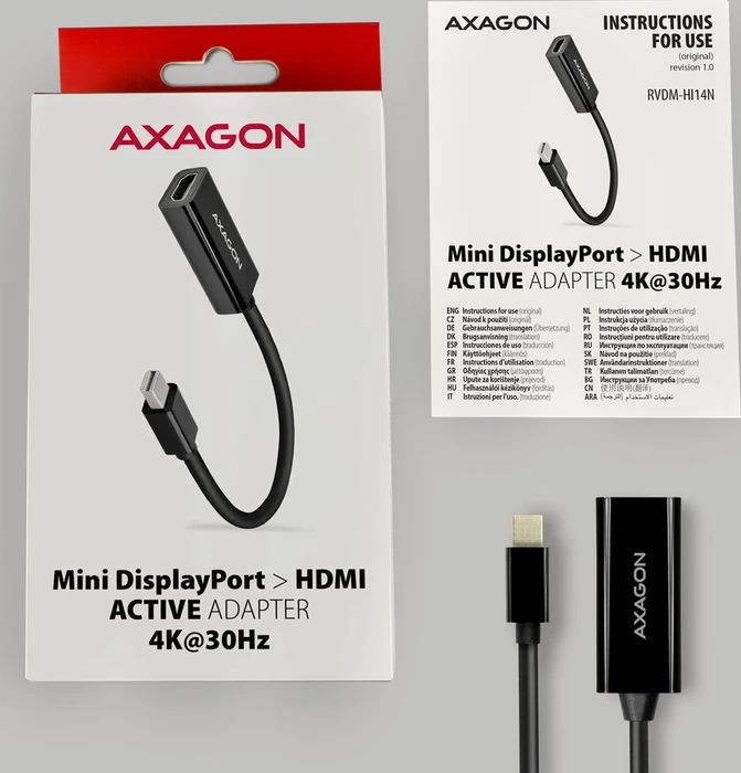 Axagon Mini DisplayPort 1.2/HDMI 1.4b Adapterkabel schwarz, 0.15m