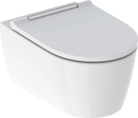 Geberit ONE Set Wand-WC Tiefspüler, geschlossene Form, TurboFlush, mit WC-Sitz, weiß/KeraTect/hochglanz-verchromt