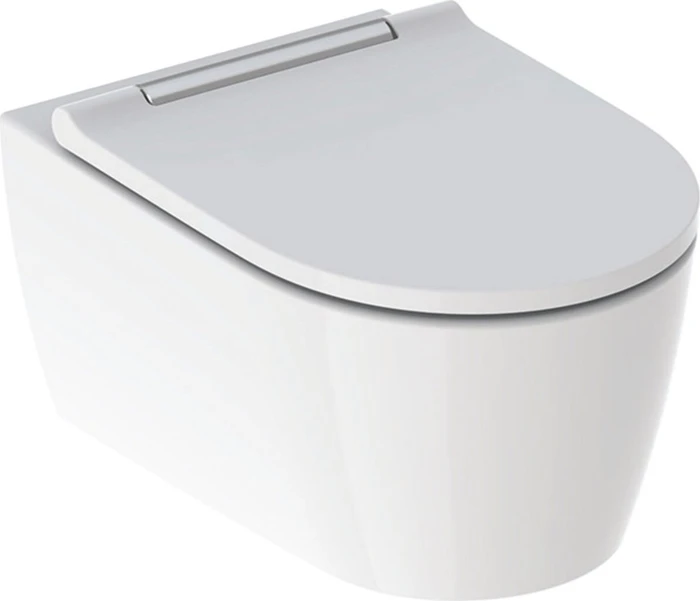 Geberit ONE Set Wand-WC Tiefspüler, geschlossene Form, TurboFlush, mit WC-Sitz, weiß/KeraTect/hochglanz-verchromt