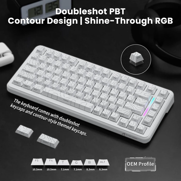 Attack Shark X82PRO HE Magnetic 75% inkl. Spiralkabel, weiß mit Kontur, LEDs RGB, Outemu White Jade Magnetic, USB/Bluetooth, US