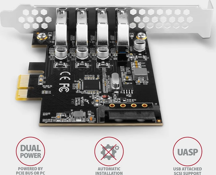 Axagon 4x USB-A 3.0, PCIe 2.0 x1