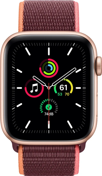 Apple Watch SE (GPS + Cellular) 44mm gold mit Sport Loop pflaume