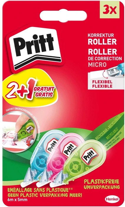 Pritt 5mmx6m Korrekturroller Micro, 3er-Pack