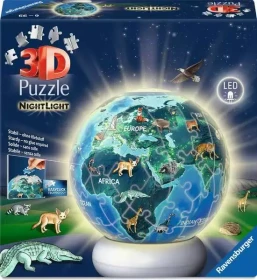 Ravensburger 3D Puzzle-Ball Nachtlicht Erde mit Tiermotiven