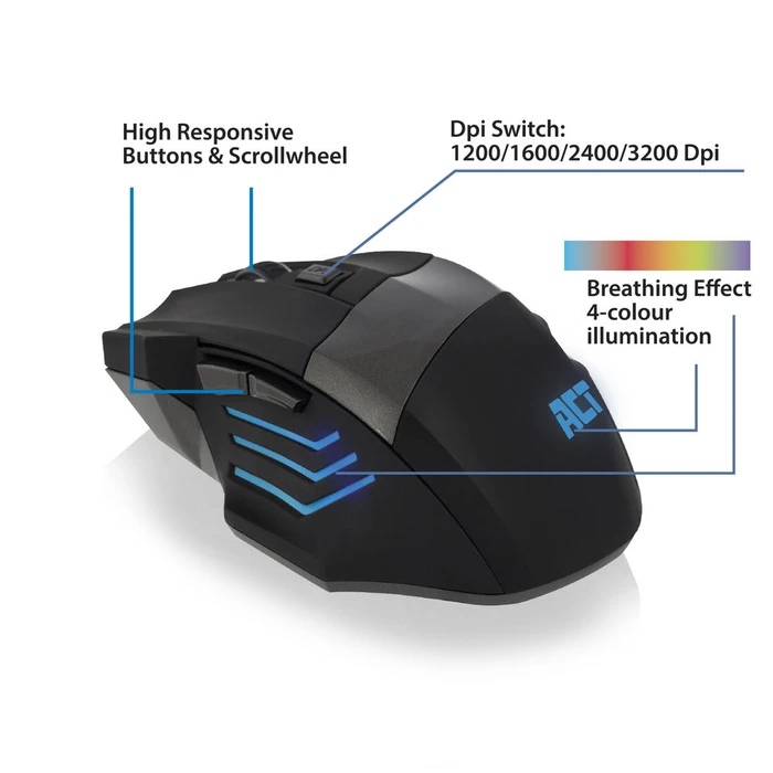 Act Gaming Mouse 3200dpi schwarz, USB