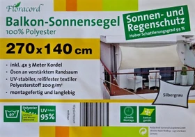 Floracord Viereck Sonnensegel 270x140cm silbergrau
