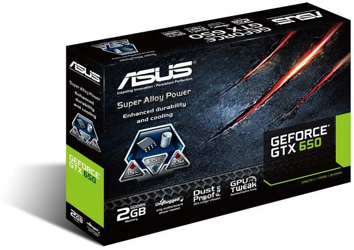 ASUS GeForce GTX 650, GTX650-E-2GD5, 2GB GDDR5, VGA, DVI, HDMI