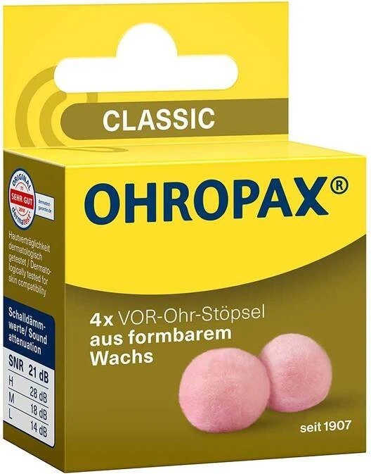 Ohropax Classic Wachs Vor-Ohrstöpsel, 4 Stück