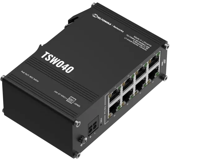 Teltonika TSW Industrial Railmount Switch, 8x RJ-45, 240W PoE+