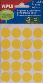 APLI Etiketten rund, 19mm, gelb, 5 Blatt (100 Etiketten)