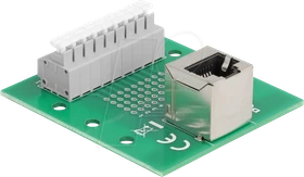 DeLOCK RJ-45 auf 9-Pin Terminalblock Adapter, Drucktaster, Hutschiene, gewinkelt