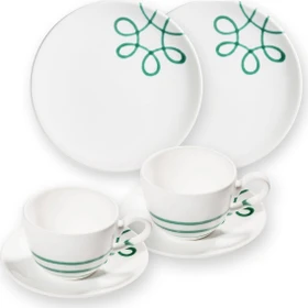 Gmundner Keramik Pur Geflammt Frühstück für 2 Cup Frühstücksservice grün,   4-tlg.