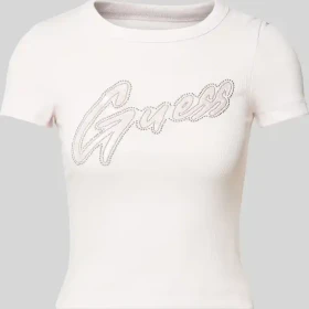 Guess Logo Nietenbesatz T-Shirt kurzarm rose (Damen)