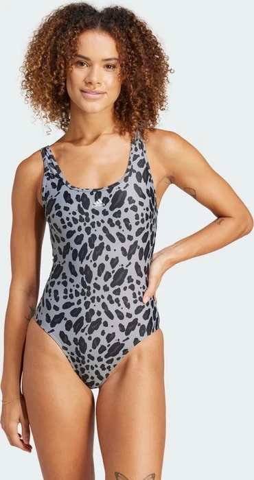 adidas Essentials Animal Print U-Back Badeanzug schwarz/weiß (Damen)