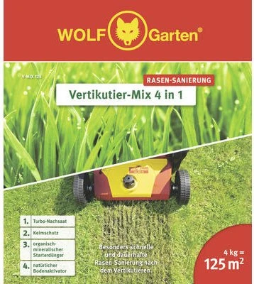 Wolf-Garten V-MIX 125 Saatgut Rasen-Sanierung Vertikutier-Mix 4in1 Saatgut, 4kg