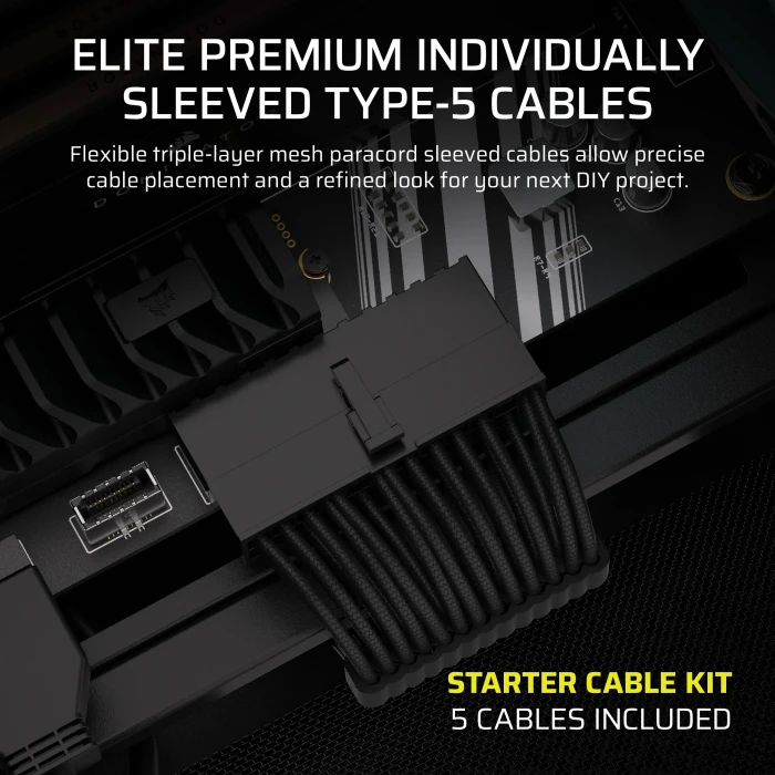 Corsair PSU Cable Kit Type 5 - Starter Kit, Elite Premium Individually Sleeved, schwarz
