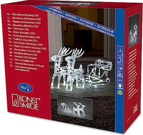 Konstsmide Acryl Motiv Rentiere mit Schlitten LED 96x tageslichtweiß
